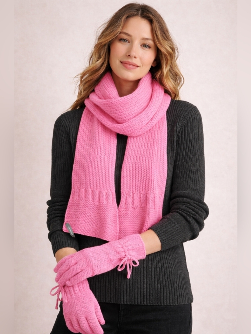 Ann Taylor Pink Knit Scarf and Glove Set. Rabbit Fur. Super Soft And Warm